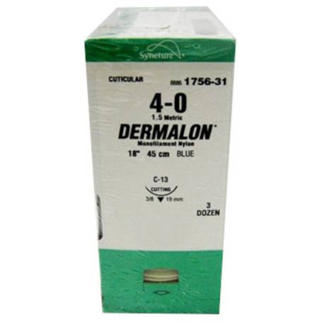 DERMALON 4/0 19mm 3/8 45 cm