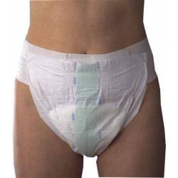 Incontinence pants with adhesive front strips